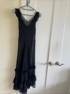 Anne Klein Black Ruffle Maxi Dress